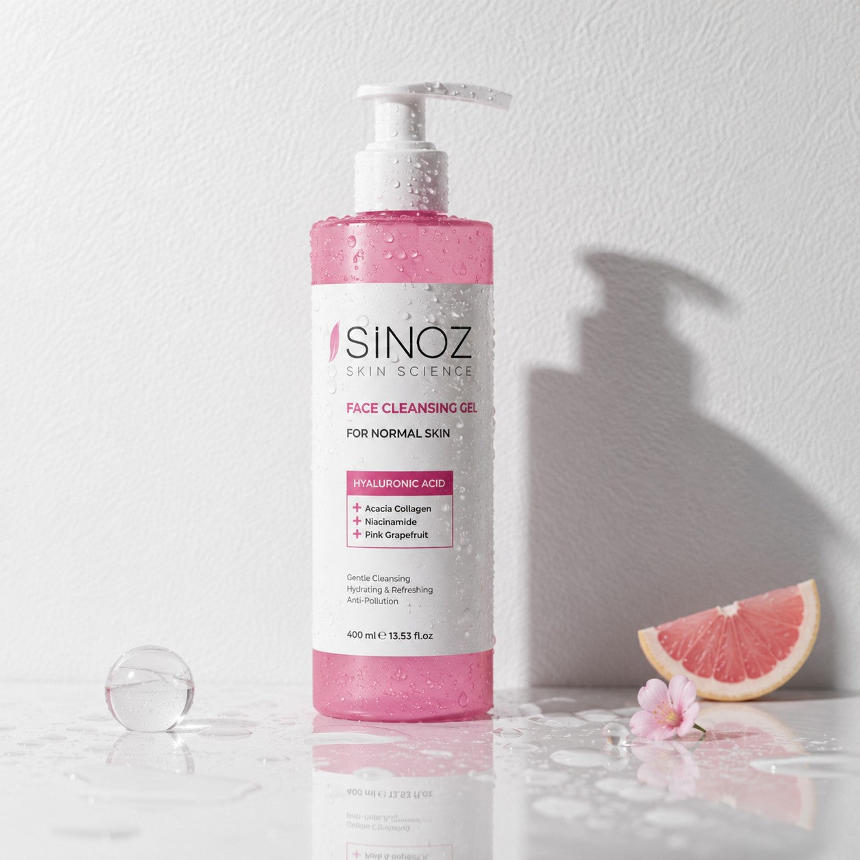 غسول سينوز الوردي للبشرة العادية | Sinoz Hyper Vitality Face Cleansing Gel 400ml